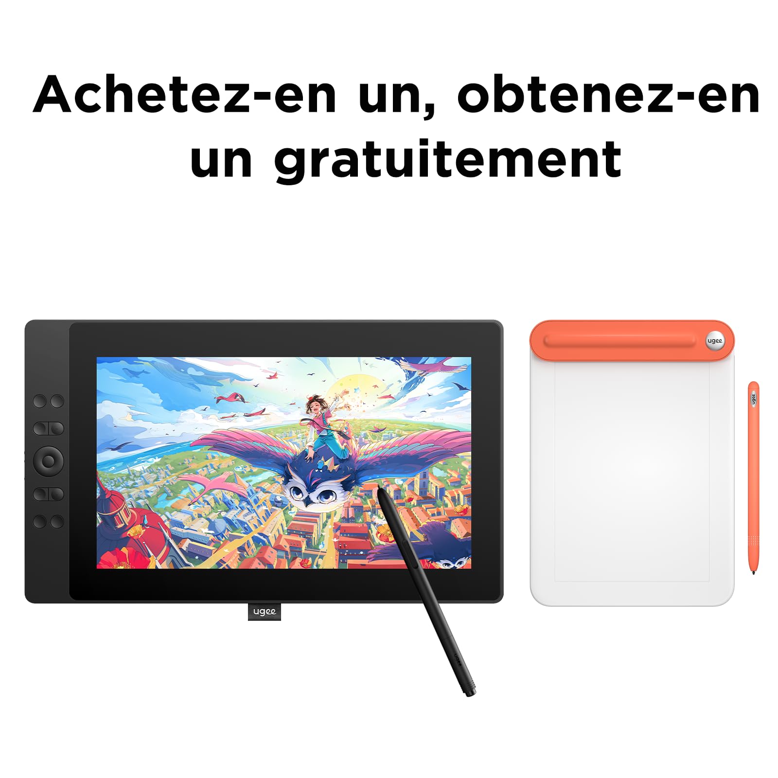 Tavoletta Grafica ugee con Display, UE16 FHD IPS da 15,4 Pollici con Schermo sRGB al 143%, Stilo Senza Batteria da 16K Passi, 8 Tasti di Scelta Rapida Fisici e una Rotella Rotonda