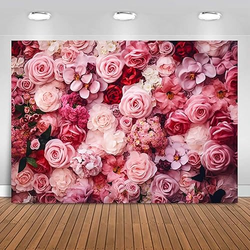 Caheansi Telón de fondo de flores rosas rosas rosas de 7 x 5 pies, pared floral rosa, fondo de fotografía para el día de San Valentín, Día de la