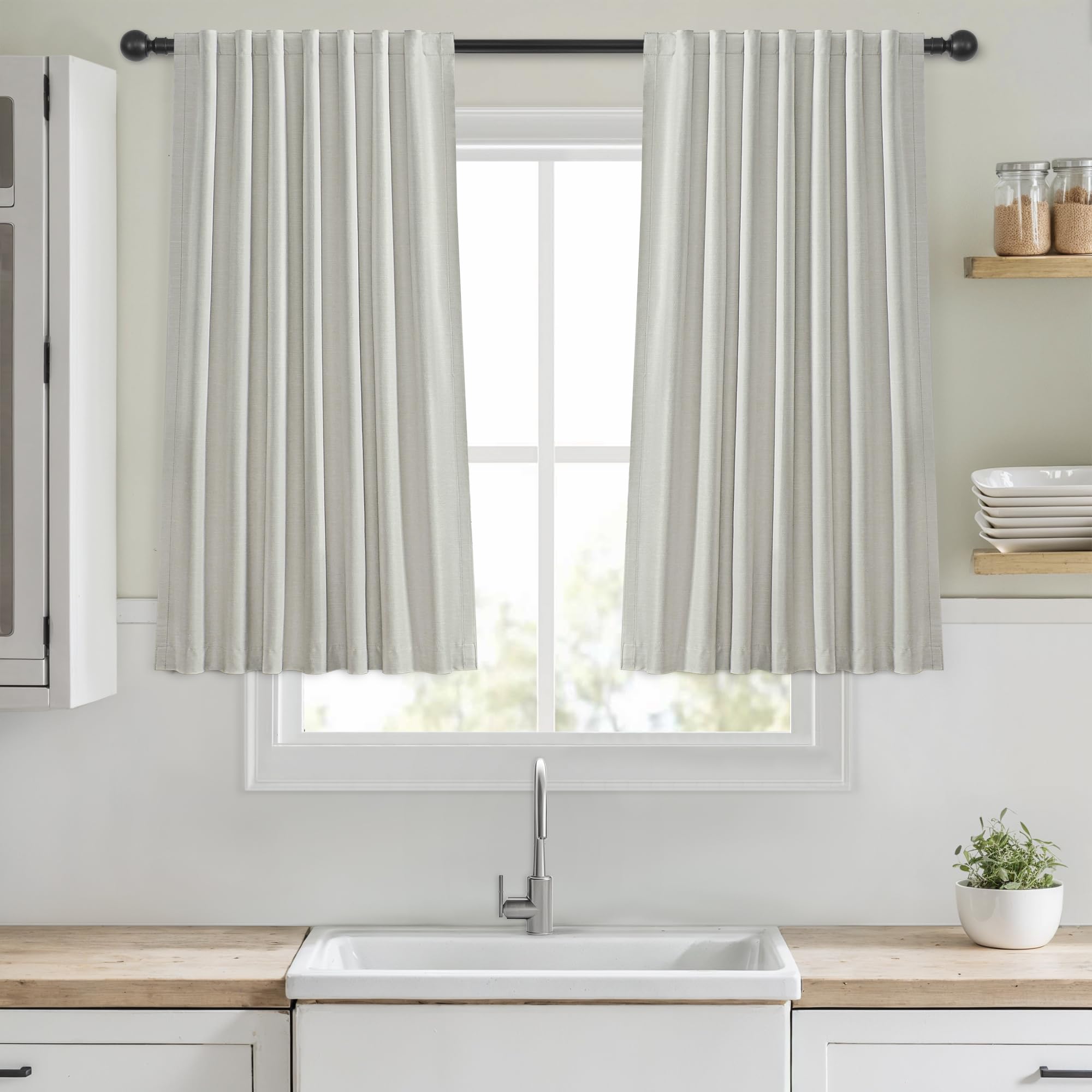 BSfullts Blackout Curtains 45 Inch Long for Bedroom Living Room 2 Panels Set, Short Linen Thermal Insulated Room Darkening Noise Reducing Black Out