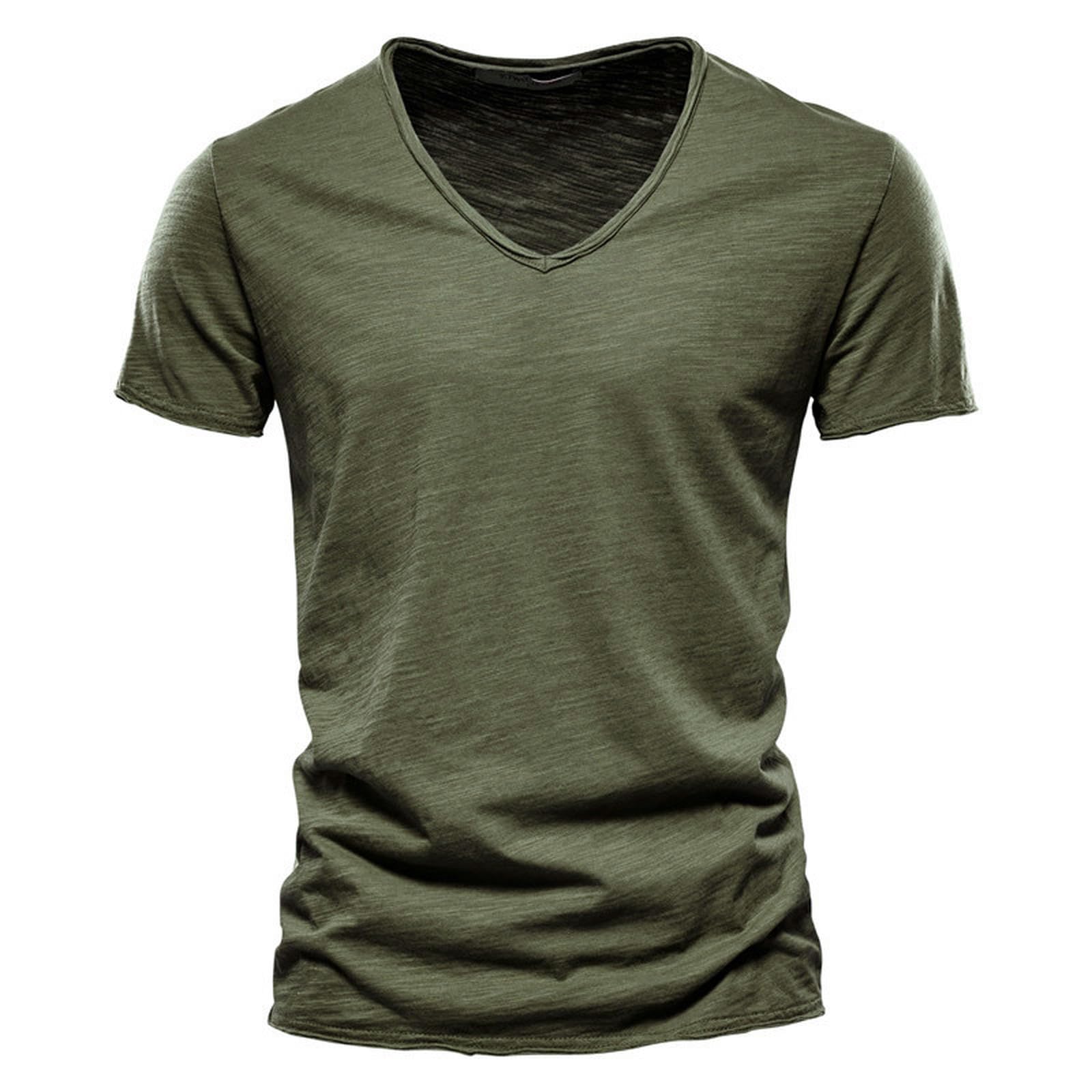 T-Shirt à Manches Courtes et col en V Homme d'été en Vert Militaire Taille L Clothing-F037