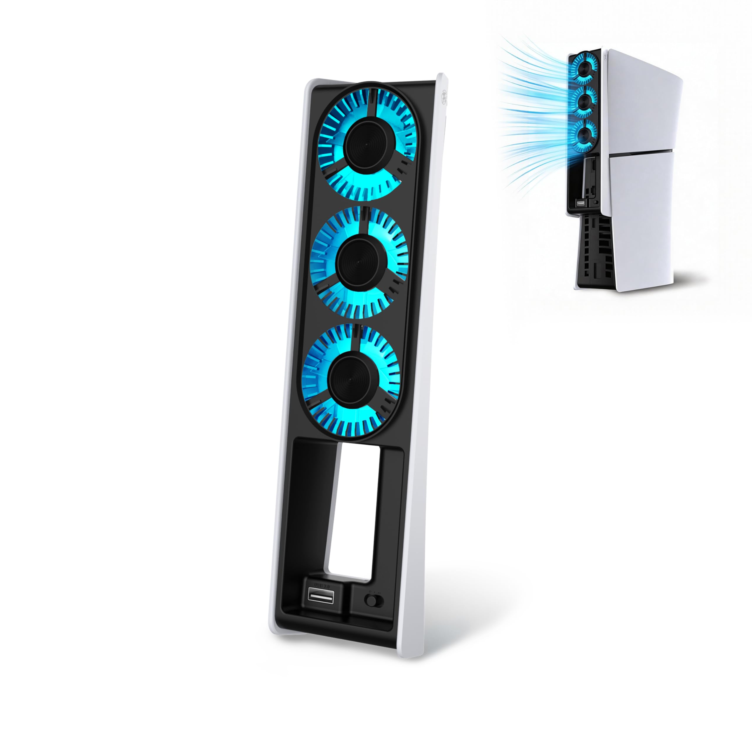 Akuma Cyber W02 - Ventola retroilluminata compatibile con PS5 Slim con 3 ventole e una porta USB 3.0 esterna, colore: Bianco