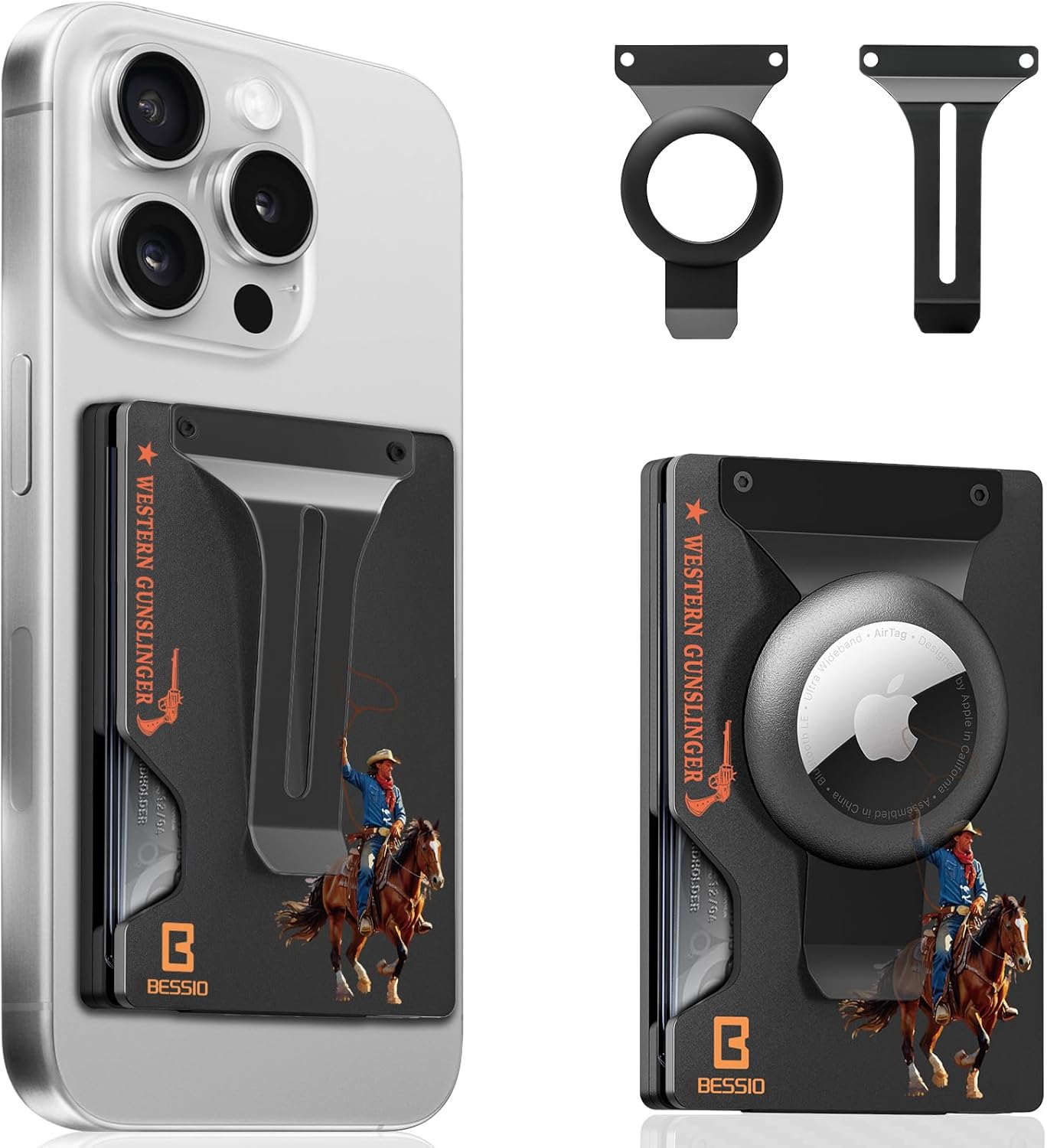 Magnetic Phone Wallet Compatible with Apple MagSafe - Metal Card Holder with AirTag Holder, RFID Blocking & Money Clip Mag Safe Wallet for iPhone 17 16 15 14 13 12 Pro Max/Pro/Plus/Mini