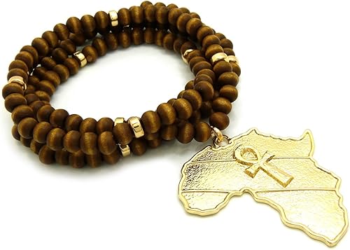 Miniatura 5 de Collar de cuentas de madera con colgante de elefante egipcio, puño, Ankh en África de 0.236 in 30 pulgadas