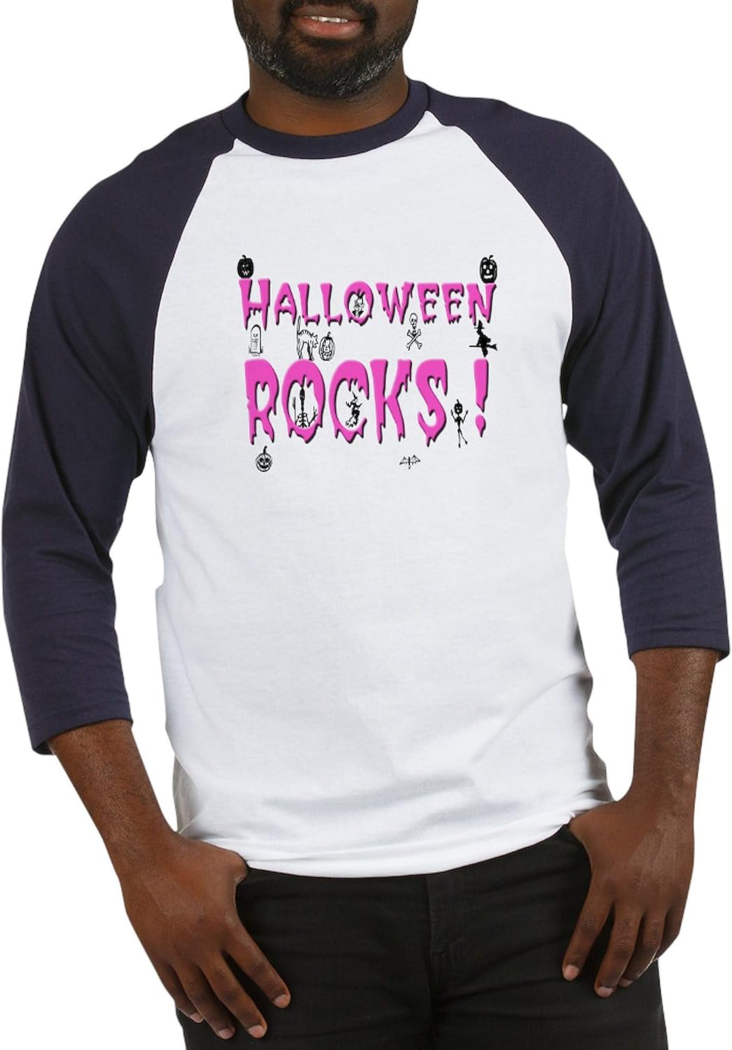 CafePress Halloween Rocks Baseball Jersey Men's Cotton Baseball Jersey, 3/4 Raglan Sleeve Shirt