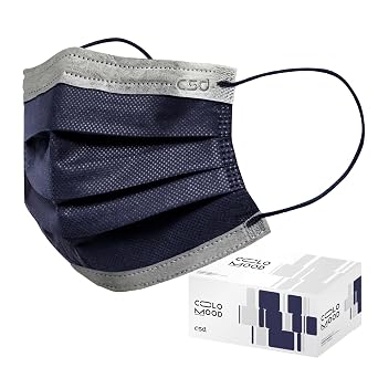 CSD Colo 50 Pcs Navy Blue Disposable Face Masks, 3 Ply Adult Mask with Elastic Ear Loop, Nose Bridge Clip, Breathable Comfortable Mask Great for Indoor, Outdoors Use Denim Blue