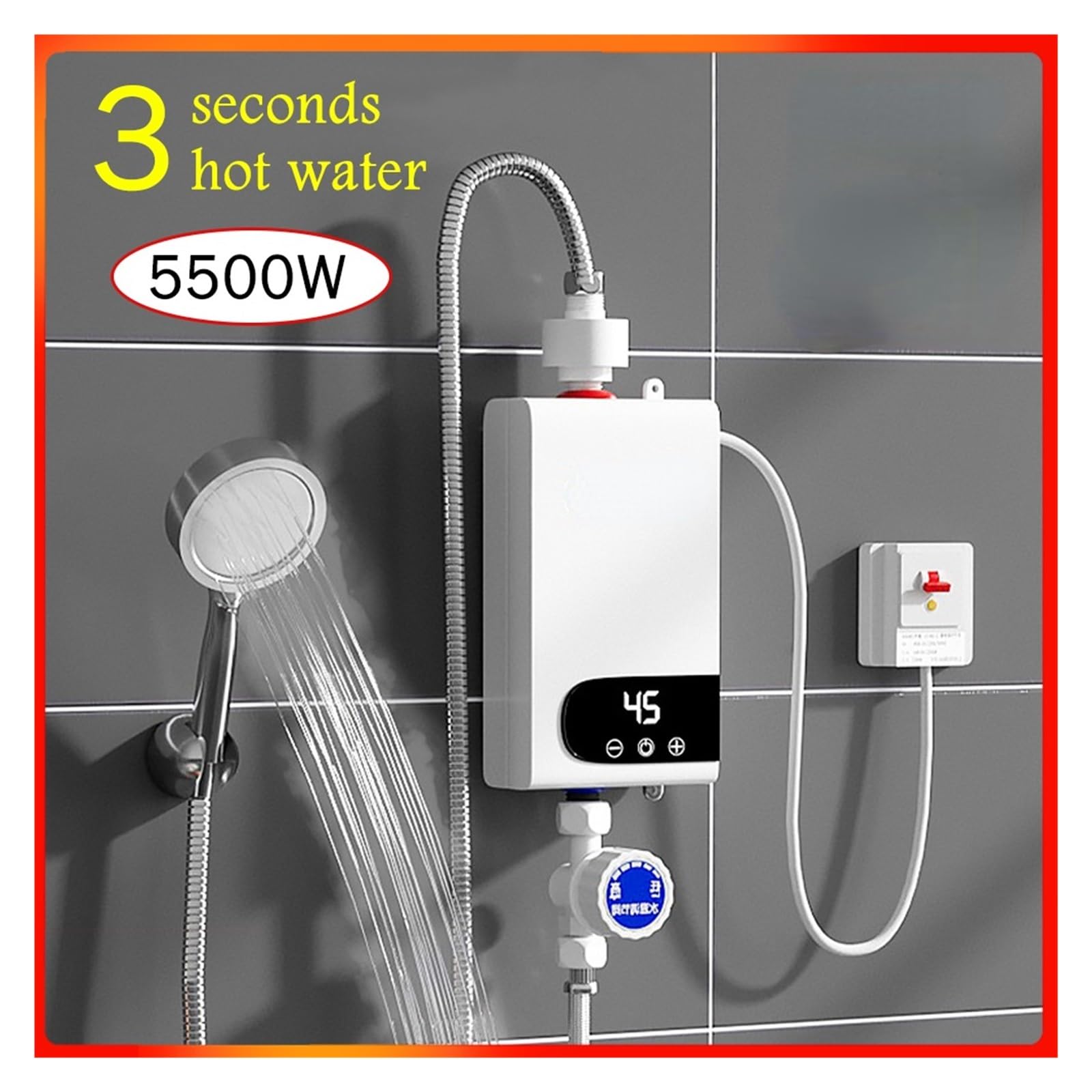 Termo Electrico, Calentador De Agua Instantáneo De 5500W, Grifo Instantáneo Sin Depósito, Grifo De Cocina, Grúa De Agua Caliente, LED Digital(No accessories)