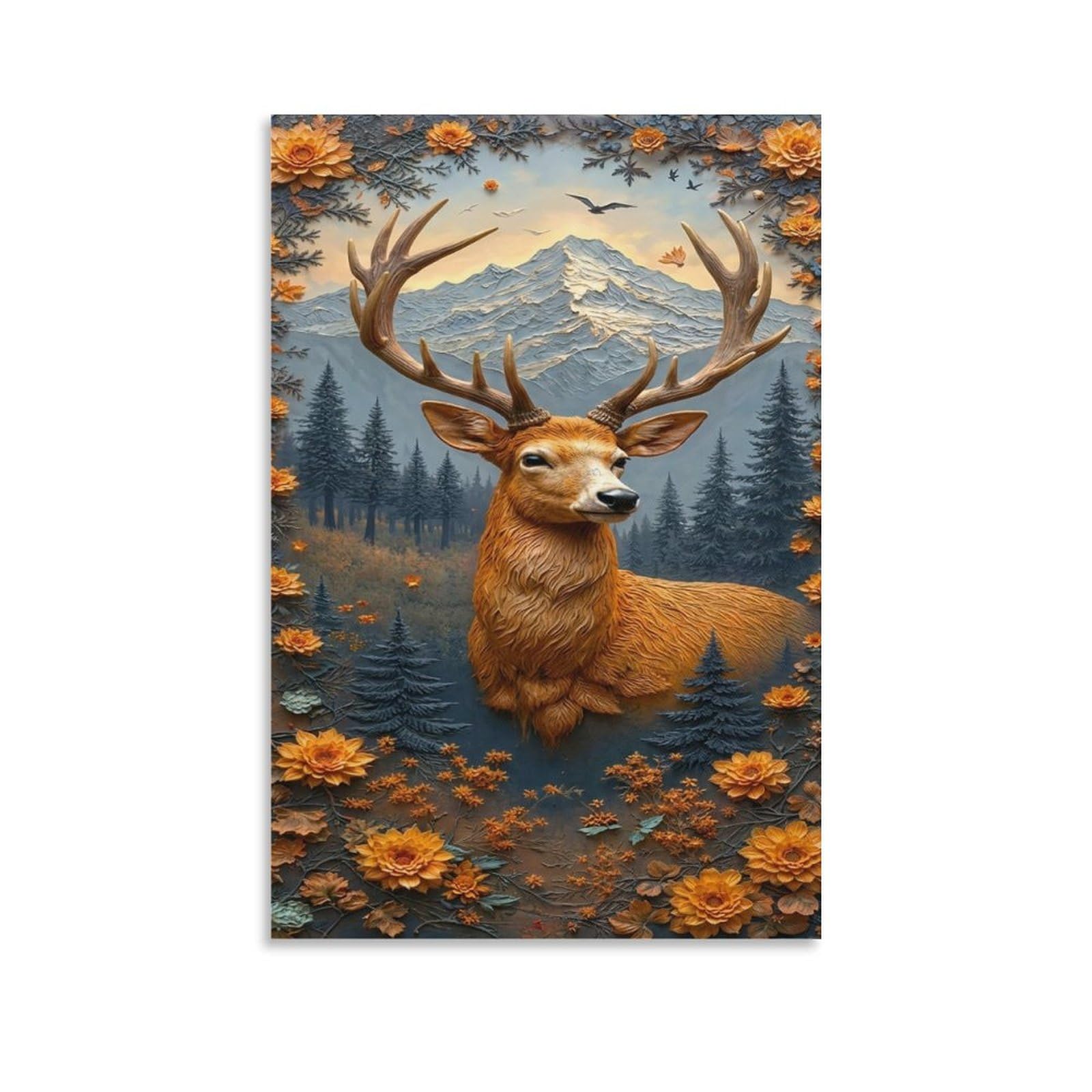 DHBANEIOK Deer in Mountain Scenery Wall Decor Poster Giclee Canvas Prints Modern Wall Art Picture Wall Hanging for Home Decorations 20x30inch(50x75cm)