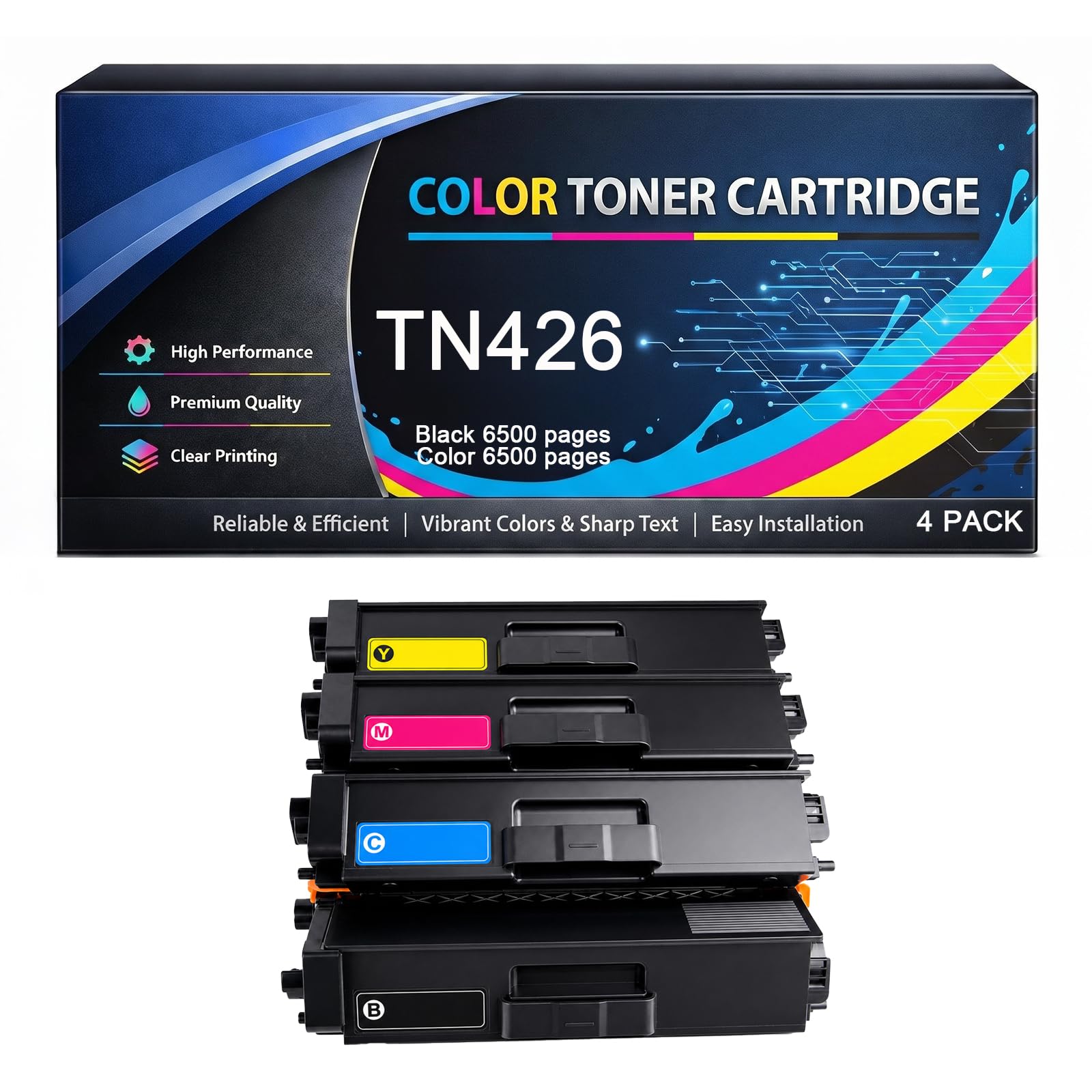 Cartuccia toner TN426 compatibile per Brother TN 426 423 TN-426 TN-423 | 6.500 pagine ad alta capacità per stampanti DCP-L8410CDW HL-L8260CDW HL-L8360CDW MFC-L8690CDW MFC-L8900CDW,K/C/M/Y-4pack