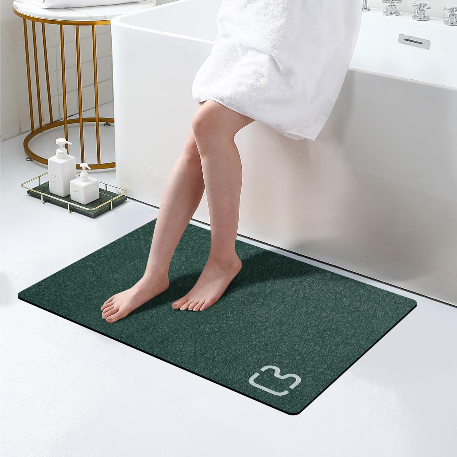 RUERYA Bath Mat Rugs - Bath Mats for Bathroom Non Slip Absorbent Quick Dry Rubber Backed Thin Bath Rug - Bathroom Floor Mat Bathmat Stain Resistant Easy Care, Machine Washable 17"x27.5", Dark Green — image 1