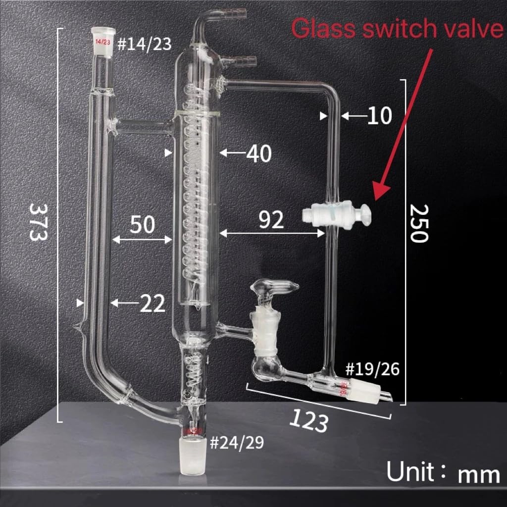 kolba laboratoryjna, Precyzyjny zawór przełączający ze szkła/PTFE do zamkniętej wieży głowicy destylacyjnej serpentynowej(Glass Switch)