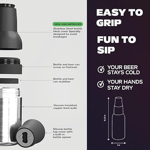 Miniatura 6 de Asobu Frosty Beer Holder 2 Go - Enfriador de latas y botellas de cerveza de acero inoxidable de doble pared con aislamiento al vacío y destapador