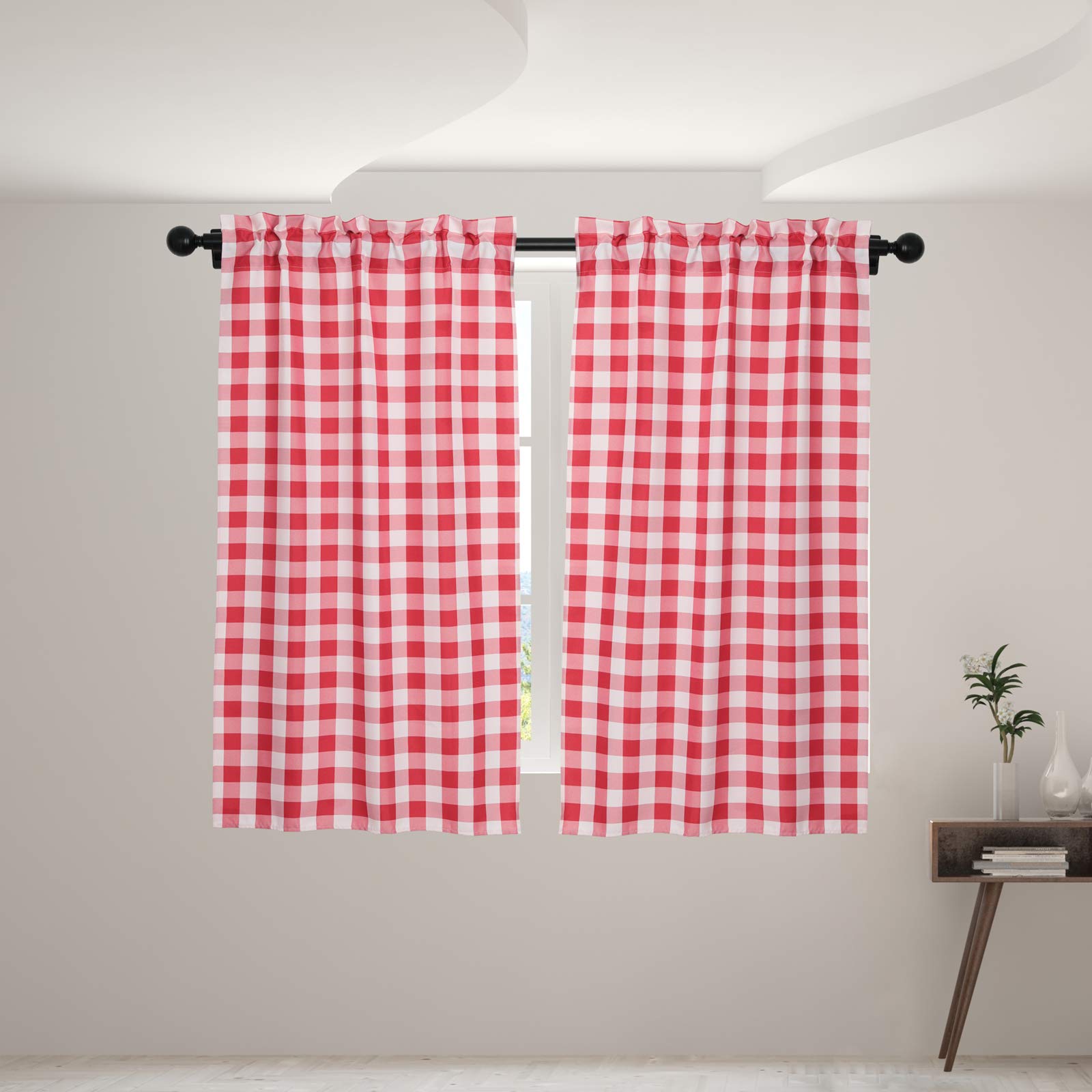 RLoncomixRed Buffalo Plaid Cafe Curtains Light Filtering Buffalo Checkered Tier Small Window Curtains Farmhouse Kitchen Bathroom Short Curtains, 28" x 48", Set of 2