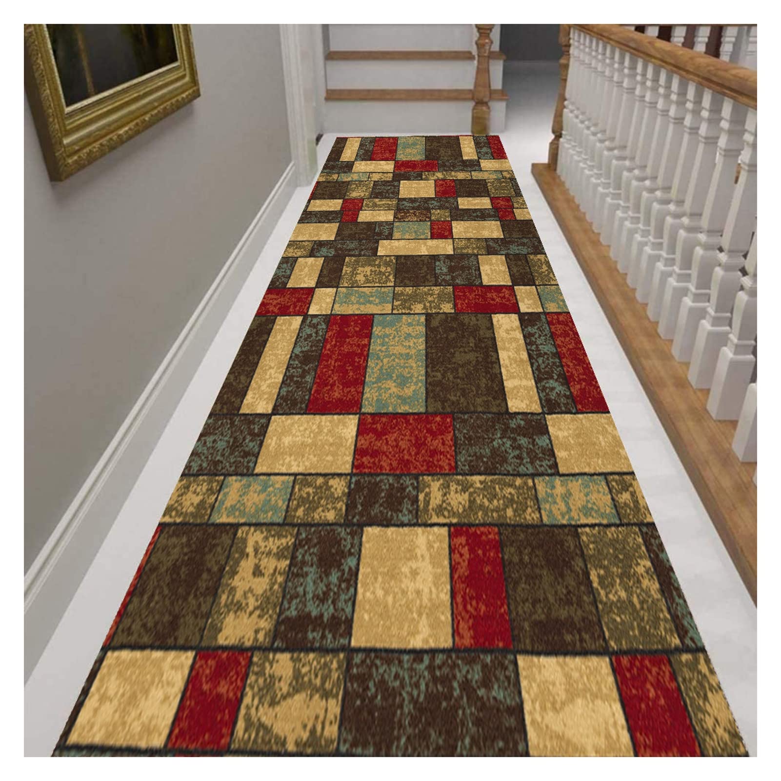 Teppich läufer 90X260CM Flur Bunt rutschfest Küchenteppich Patchwork Waschbar Meterware Schlafzimmer Korridor Teppich Lang, Länge Anpassbare, 40/50/60/70/80/90/100/120/140cm