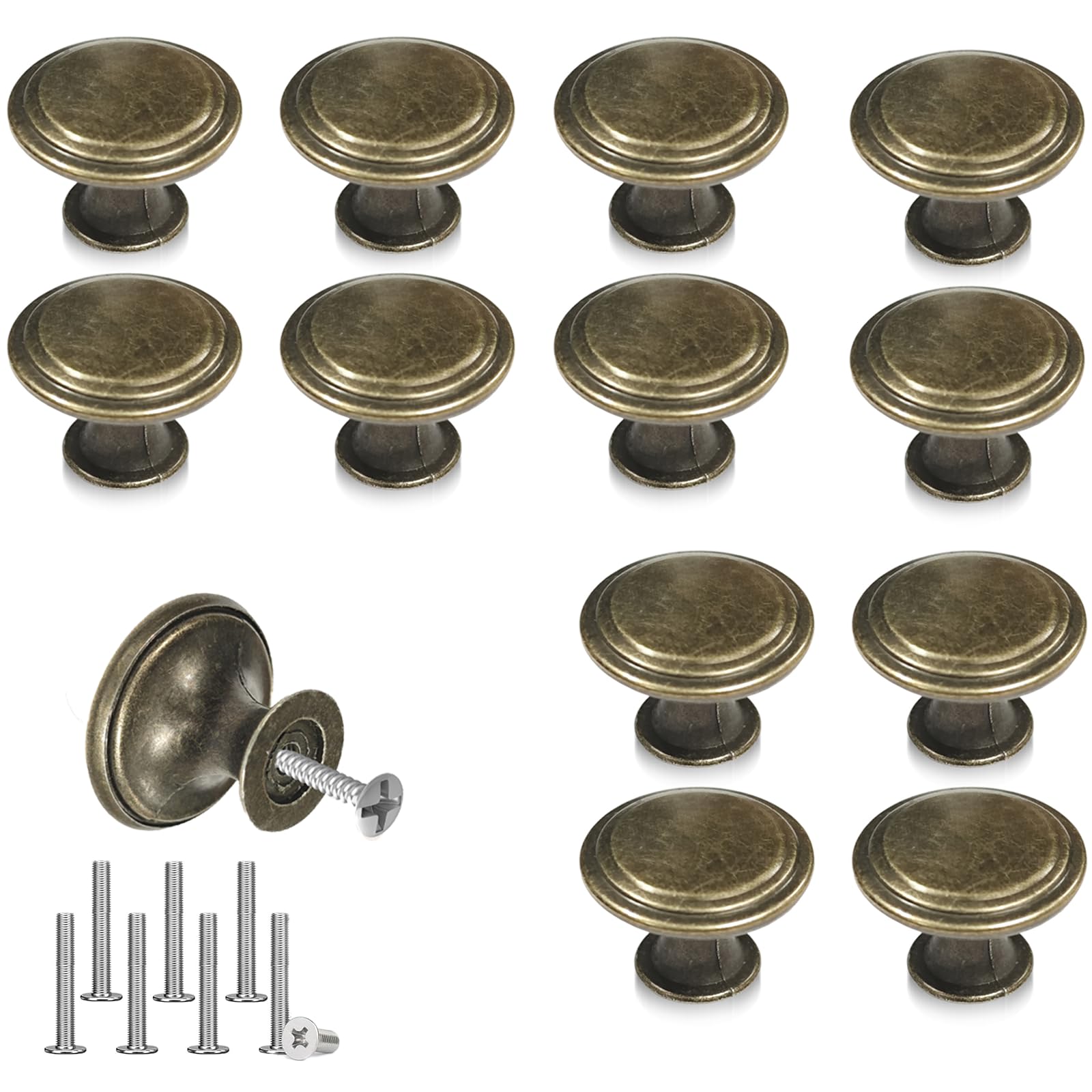 LTMMC 12 Pcs Vintage Kitchen Cupboard Handles Modern Minimalist Drawer Knobs, 30 cm / 11.8 inch Diameter Antique Style Cabinet Brass Door Knobs with Screws，Bronze Drawer Handles and Knobs
