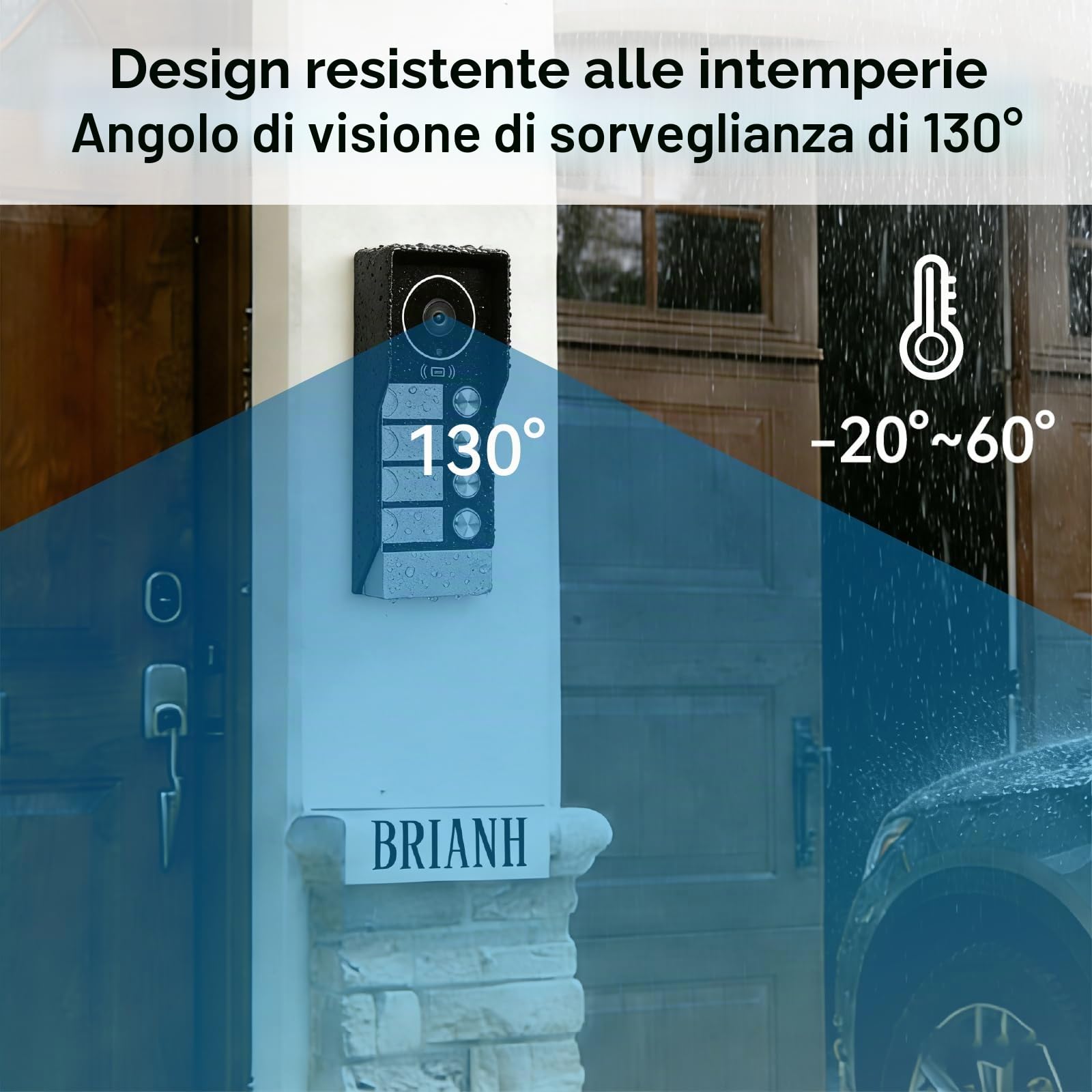 Citofono Bifamiliare, video Citofoni Wi-Fi con monitor Schermi da 7", Campanello con Telecamera per Visione Notturna, Rilevamento Persone, Sblocco Tramite App/RFID badge, Per 4 Famiglie