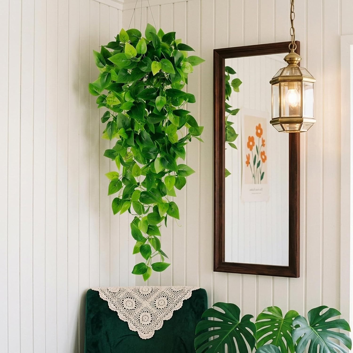 CEWOR 3pcs Fake Hanging Plants for Room Decor, 3.6ft Artificial Ivy Pothos Vine for Indoor Outdoor Home Shelf Office Living Room Wall Decor (No Baskets)