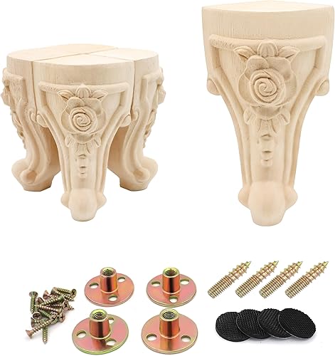 INKNOTE Patas de muebles de madera tallada maciza sin terminar, estilo europeo, pies de repuesto para muebles, muebles, gabinete, armario, sofá