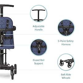 Dream On Me Coast Rider Travel Stroller - Navy, Lightweight & Compact Baby Stroller, Theme Park Approved, Book-Folding Design, Adjustable Handle, Soft-Ride Wheels, Converts to Rider & Scooter