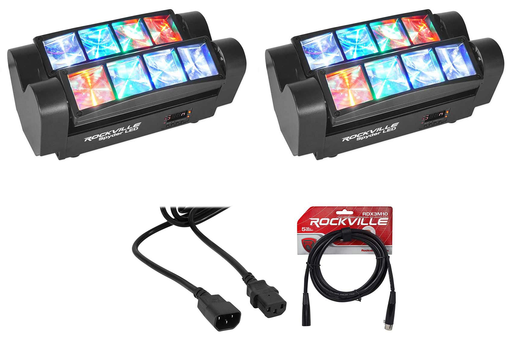 2 Rockville Spyder LED 8 Beam Moving Head Motorized DMX DJ/Party/Club Lights