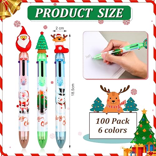 Miniatura 2 de Tenceur 100 bolígrafos de Navidad multicolor retráctiles 6 en 1 a granel, árbol de Navidad, muñeco de nieve, reno, Papá Noel, bolígrafos en uno para