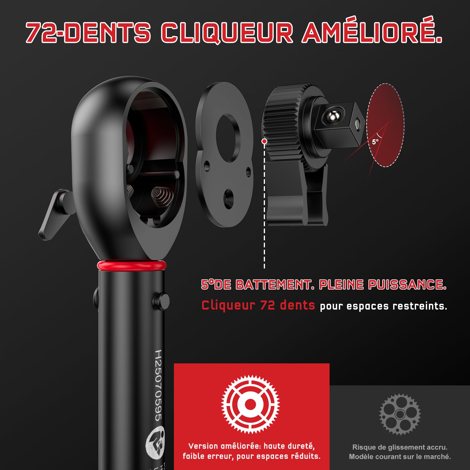 HYCHIKA Kit de 13 Clés Dynamométriques 1/4" 5-25Nm, Précision ±2%, Set Clé Dynamométrique Velo 72 Dents avec Prolongateur, Embouts et Boîtier de Rangement