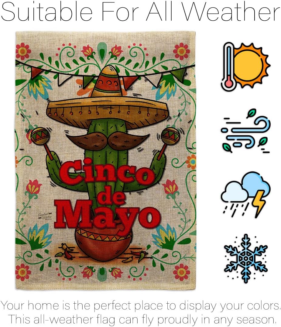 Cinco de Mayo Garden Flag Summer Party Cactus Pinata Sombrero Fiesta Outdoor House Decoration Banner Small Yard Double-Sided, Thick Burlap, Mexican Independence Day Gifts Made In USA