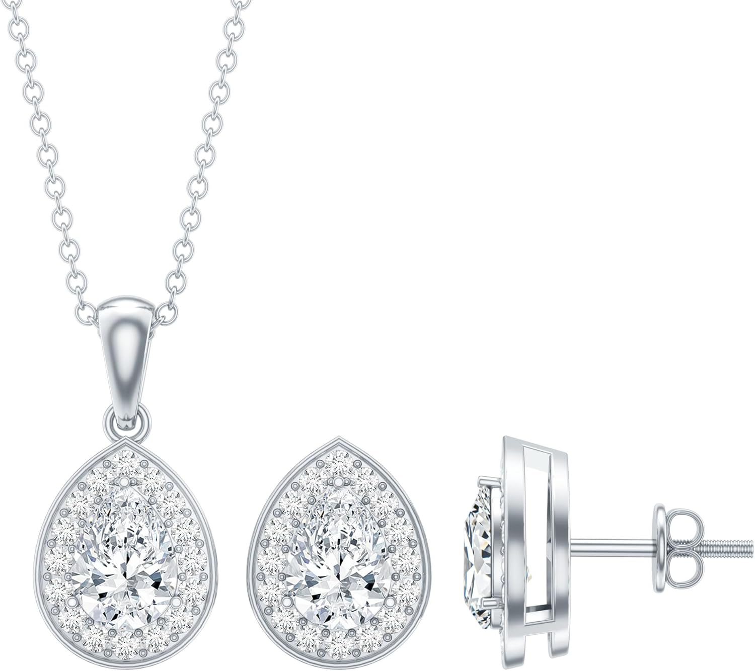 Certified 3.7 Carat Moissanite Necklace and Earring Set, Silver Moissanite Bridal Jewelry Set (Ideal For Gift)