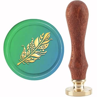 CRASPIRE Feather Mandatura Wax Seal Stamp Brass Sealing Stamps Heads Replacement 30mm with Vintage Wooden Handle for DIY Envelopes Letter Invitations Card Wedding Birthday Holiday Decor