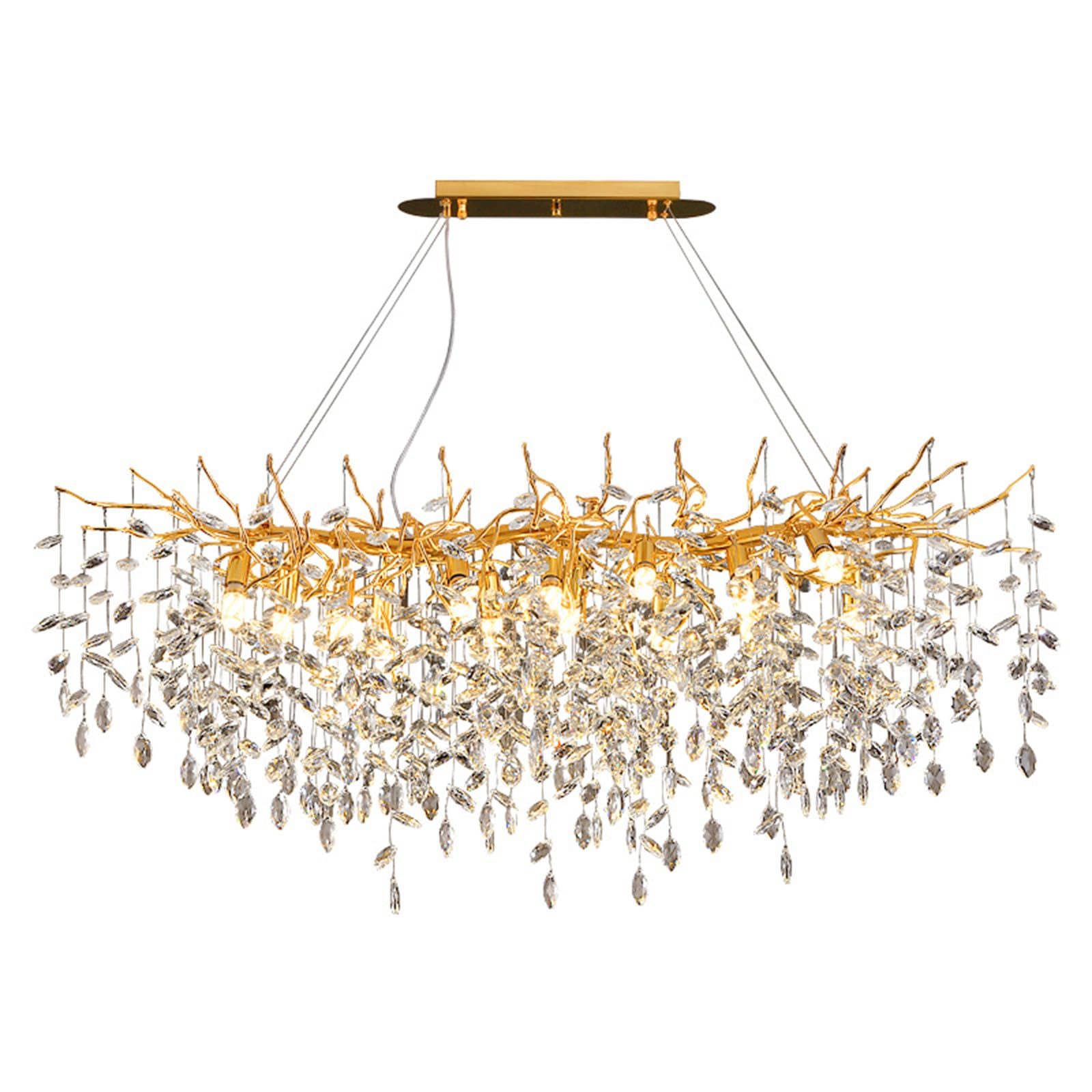 KXEcoLife Modern Crystal Tree Branch Chandelier, Luxury Chandelier Art Deco Indoor Hanging Pendant Light Fixture for Dining Room Living Bedroom,Rectangular L120cm