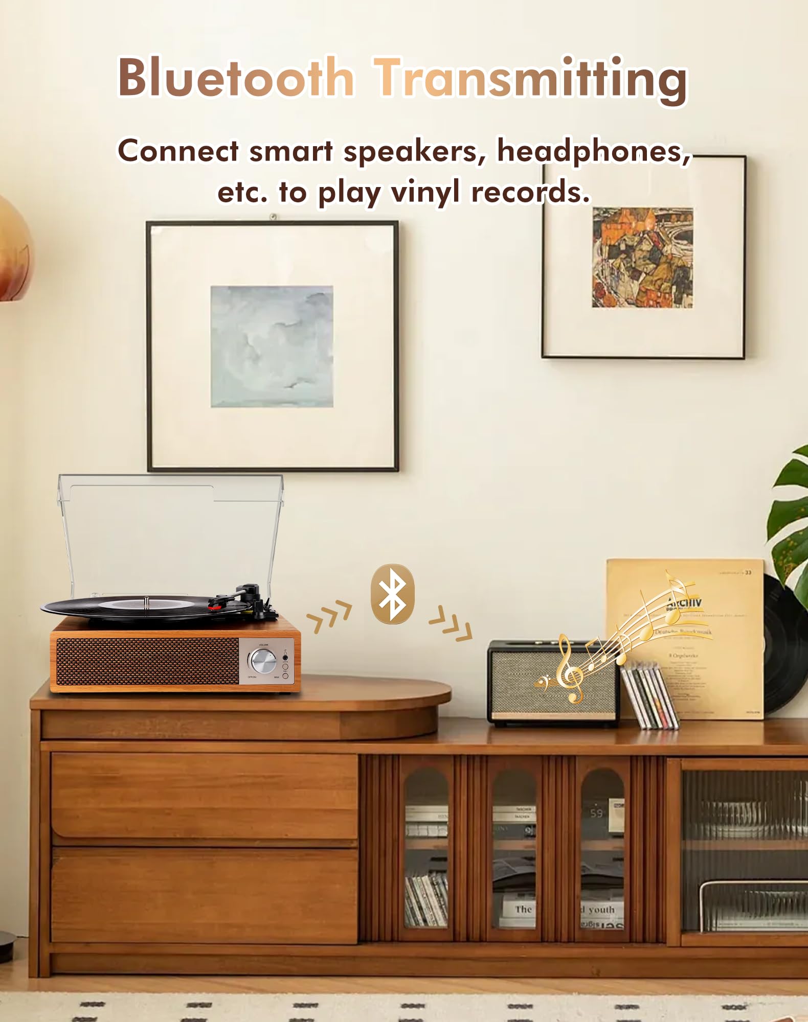 Gramofon winylowy Bluetooth 5.4 z wbudowanymi głośnikami, Vintage gramofon z funkcją nagrywania USB, wyjście RCA/AUX/USB/słuchawki, odtwarzacz winylowy 33/45/78 RPM do domu i prezentów