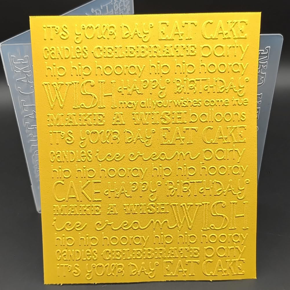 Plastic Embossing Folder 4-3/4 Inch x 6 Inch Birthday Card Words Paper Crafts Plastic Textured Impressions for Card Making Scrapbooking