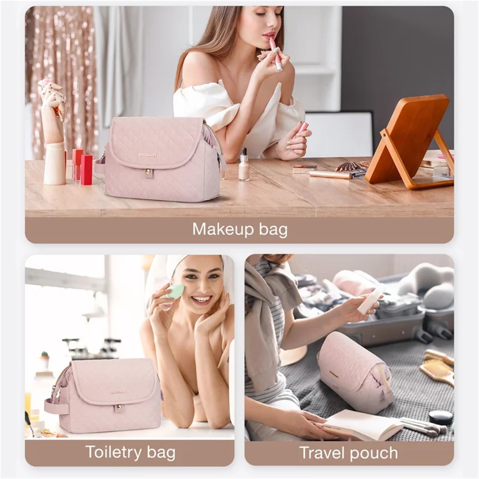 Hanging Travel Toiletry Bag for Women Large Wide-Open Cosmetic Make Up Organizer Case for Toiletries(Black)