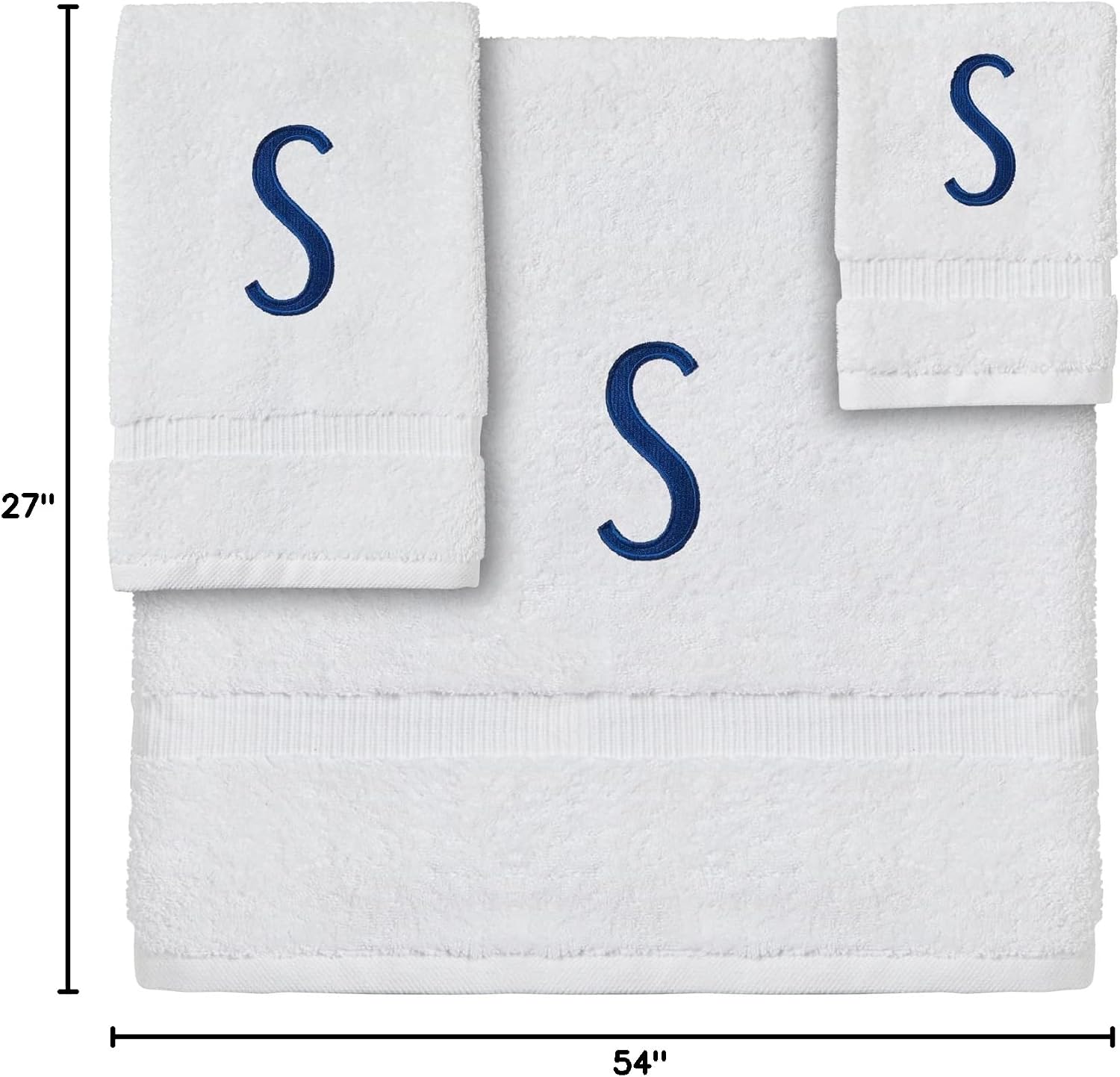 Juvale 3 Piece Letter S Monogrammed Bath Towels Set, White Cotton Bath Towel, Hand Towel, and Washcloth with Blue Embroidered Initial S for Wedding Gift, Bridal Shower