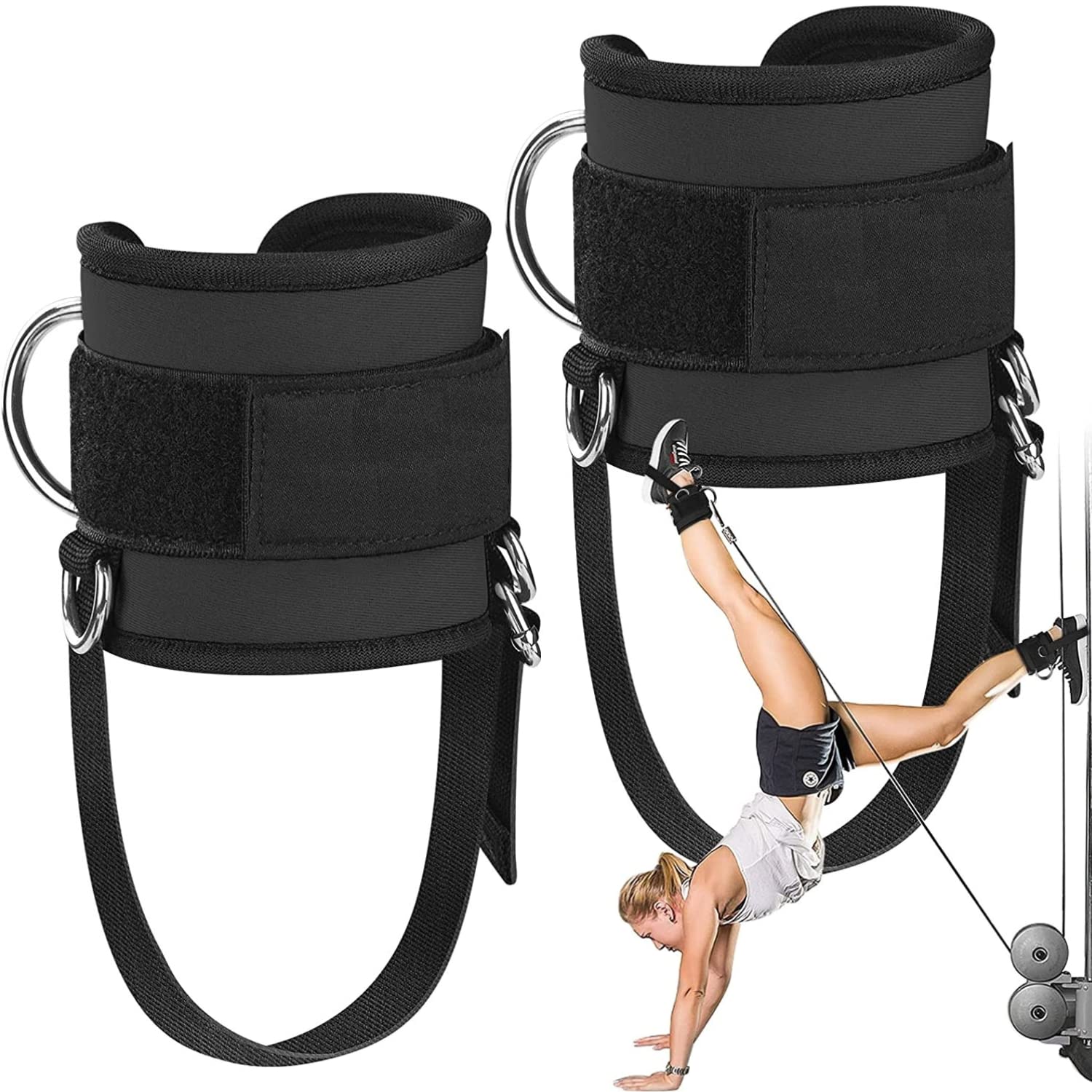 Leosportz® Ankle Strap for Gym Cable Machine (Pair)- Heavy D Ring Padded Ankle Band Gym Workout with Extra Straps | Cuff Attachment for Kickbacks Leg Extensions Glutes Exercises (Extra Straps Black) (B0C2PZYQLF) Amazon Price History, Amazon Price Tracker