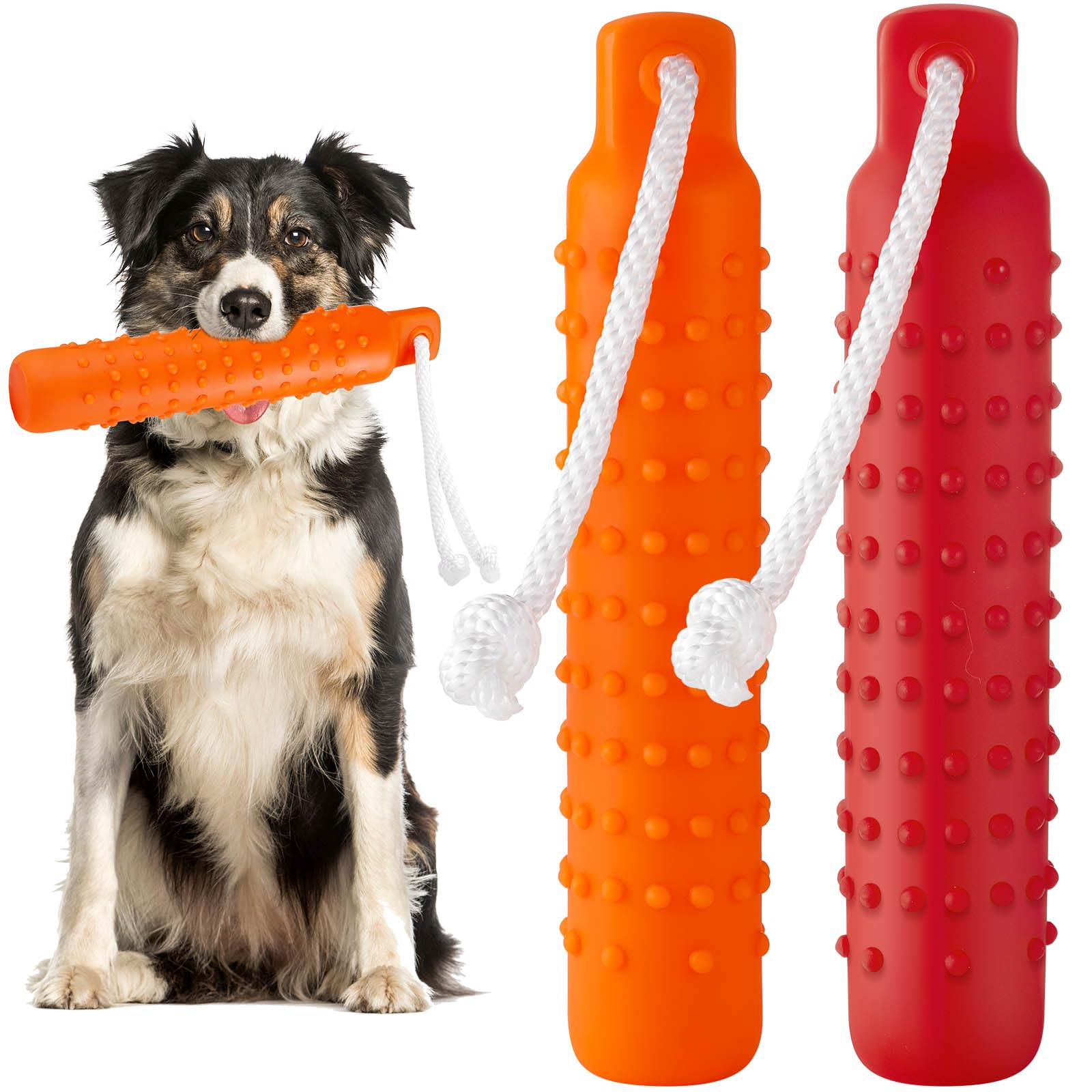Blueweenly 2 Pcs Dog Float Bumper Toy Training Bumper, 11 x 2 Inch Puppy Retriever Dummy Lightweight for Float on the Water Pool Fetch Rope for Small,
