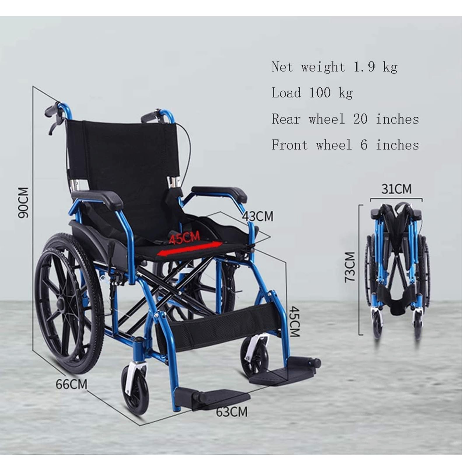 Silla de Ruedas de Transporte Silla de Ruedas Plegable Portátil Silla de Ruedas Manual Ligera para Adultos Silla de Ruedas de Viaje/a
