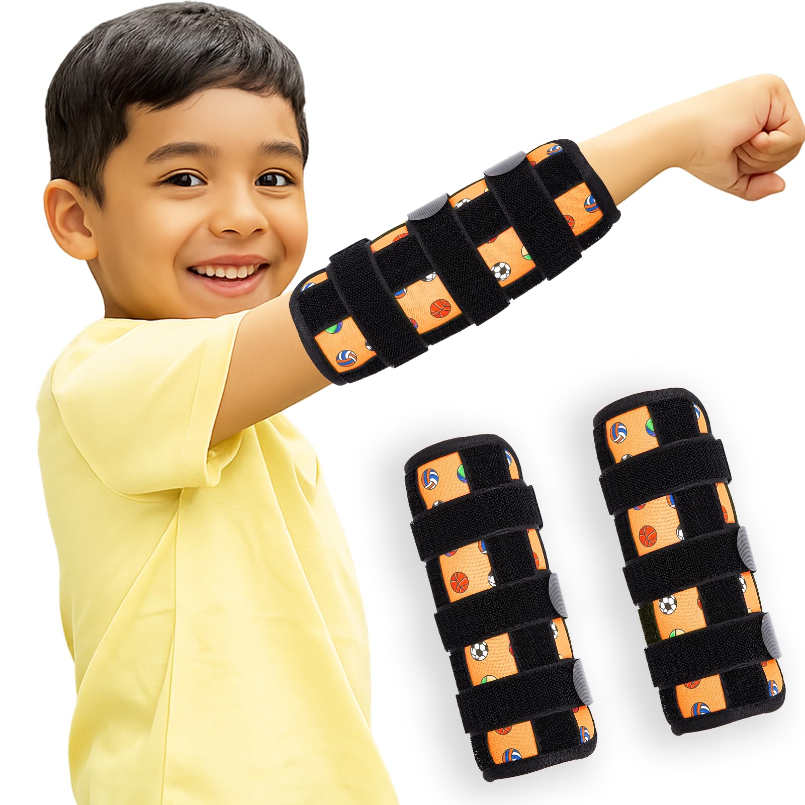JFHNMLW 2 Pcs Thumb Sucking Deterrent, Yellow Ball Sports Elbow Thumb Guard for Thumb Sucking, Nail Biting Treatment for Kids Prevention Anti Nose Picking for Boys Girls Finger Sucking Prevention-image-25