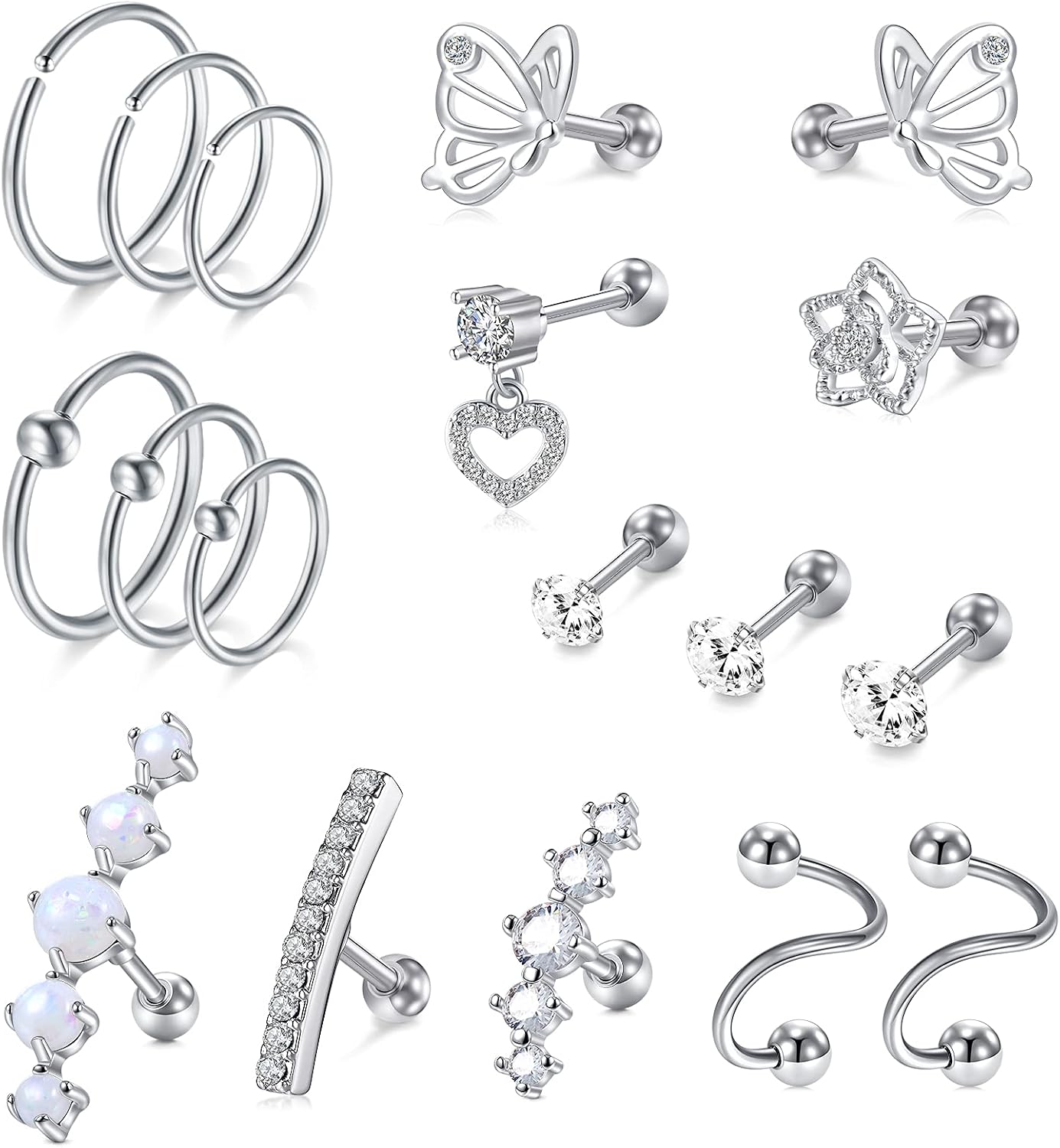 vcmart 16G Cartilage Earring Stud Hoop Tragus Cartilage Piercing Jewelry Surgical Steel Cartilage Earrings for Women Tragus Helix Earrings Forward Helix Piercing Jewelry Conch Piercing Jewelry
