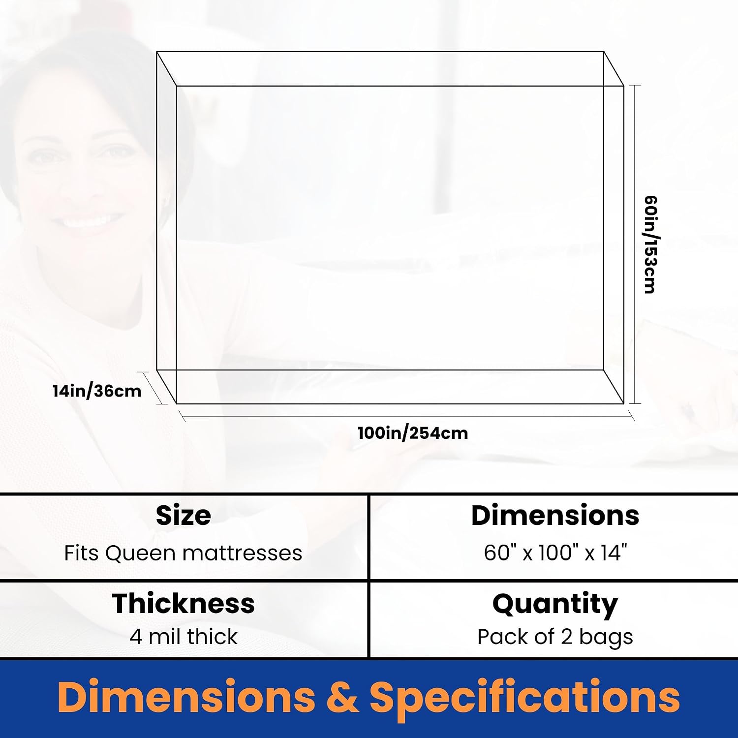 VICMORE 2-Pack Queen Mattress Bags for Moving & Storage - 4 Mil Extra-Thick Plastic Mattress Cover, Tear-Resistant & Odorless, Reusable & Recyclable