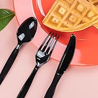 Vista 8 de POSATE Heavyweight Plastic Spoons, Black, Pack of 100, Disposable Utensils for Party Supply