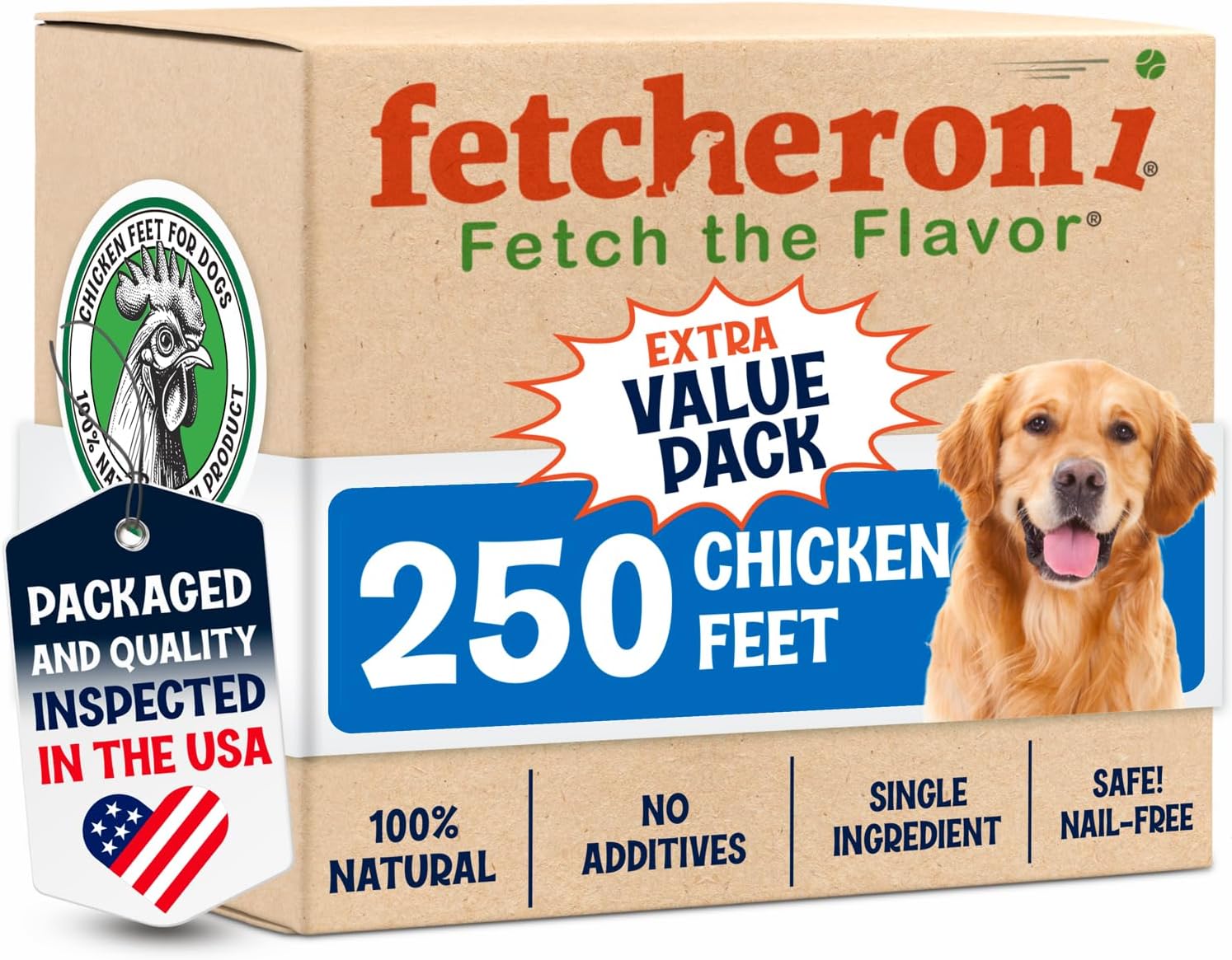 Premium Chicken Feet Dog Treats - Dehydrated Poultry Foot - No Additives - Digestible Chew - Joint Health Support - All Natural (250-Pack)