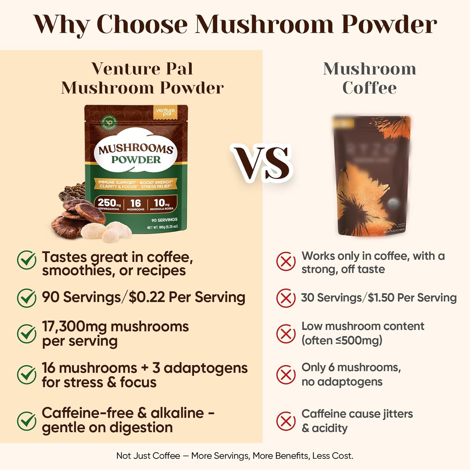Venture Pal 16 in 1 Mushroom Powder (90 Servings) - 1,557,000mg Mushroom Coffee Alternative with Ashwagandha, Lion’s Mane, Chaga & More | 100% Fruiting Bodies | 10:1 Extract for Immune,Focus & Energy - Image 2