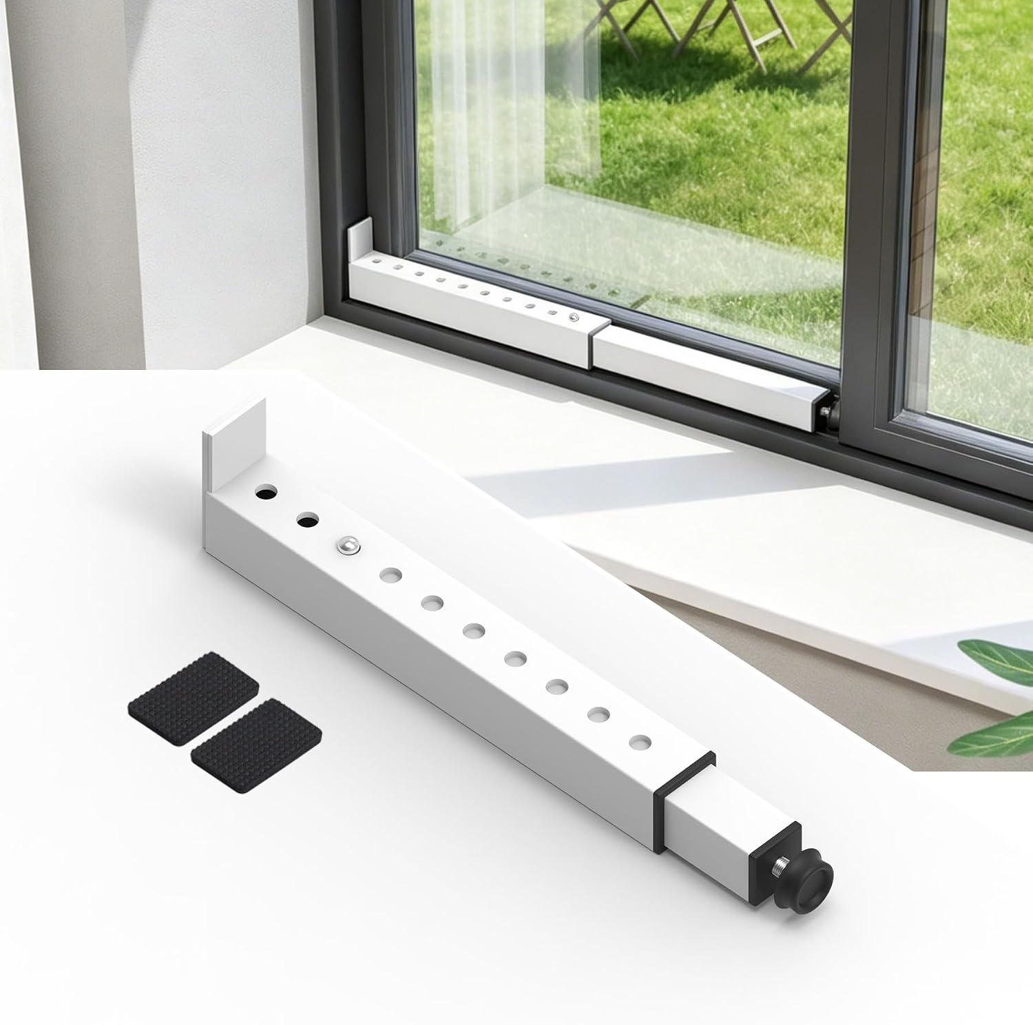 Window Security Bar, Adjustable Sliding Patio Door Window Security Bar Stopper,Extends from 10" to 18" Window Locks Security Bars, White