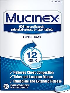 Mucinex Chest Congestion, Expectorant 12 Hour Extended Release Tablets, 20ct, 600mg Guaifenesin with Extended Relief of Chest Congestion Caused by Excess Mucus. Thins and Loosens Mucus