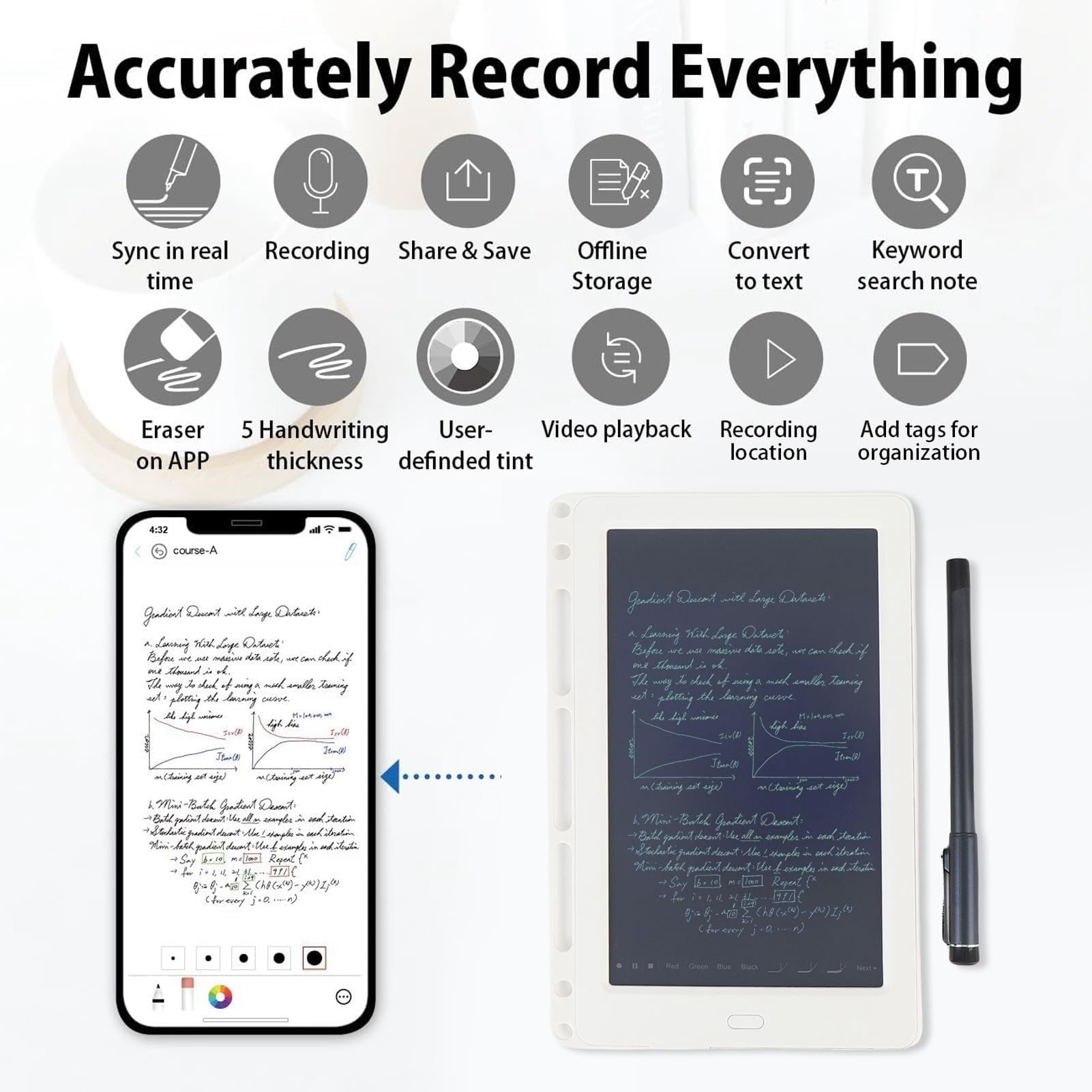 Ensemble de Stylo Intelligent Numérique et Tableau D'écriture, Bluetooth 5.0, Reconnaissance OCR