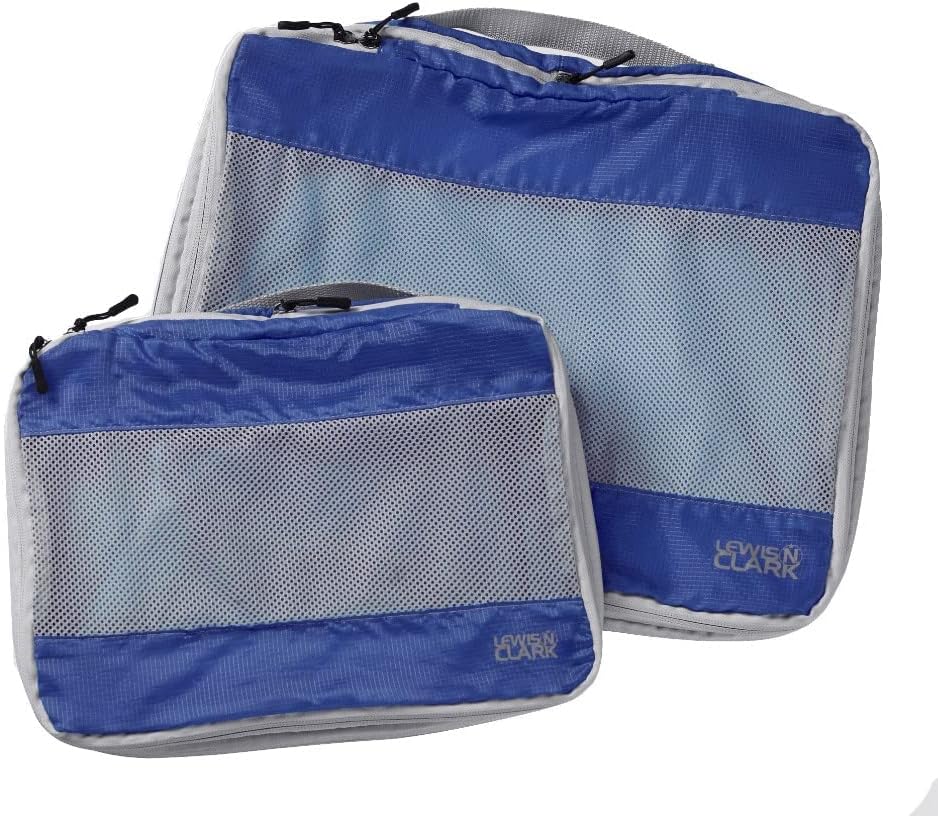 Lewis N. ClarkElectroLight Expandable Compression-Packing Cube + Travel Organizer for Luggage, Suitcase or Carry On with Smart Design Grab Handle & Breathable Mesh, 2-Pack (1 Med, 1 Lrg), Dark Blue
