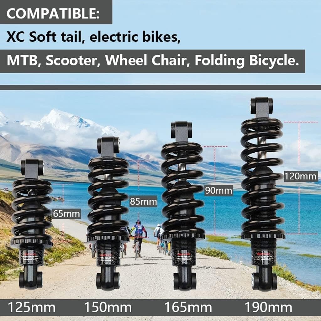 Mountain Bike Rear Shock Coil Spring Suspension 190mm with Bushing and Screw 150Lbs to 2000Lbs(190mm150LBS)