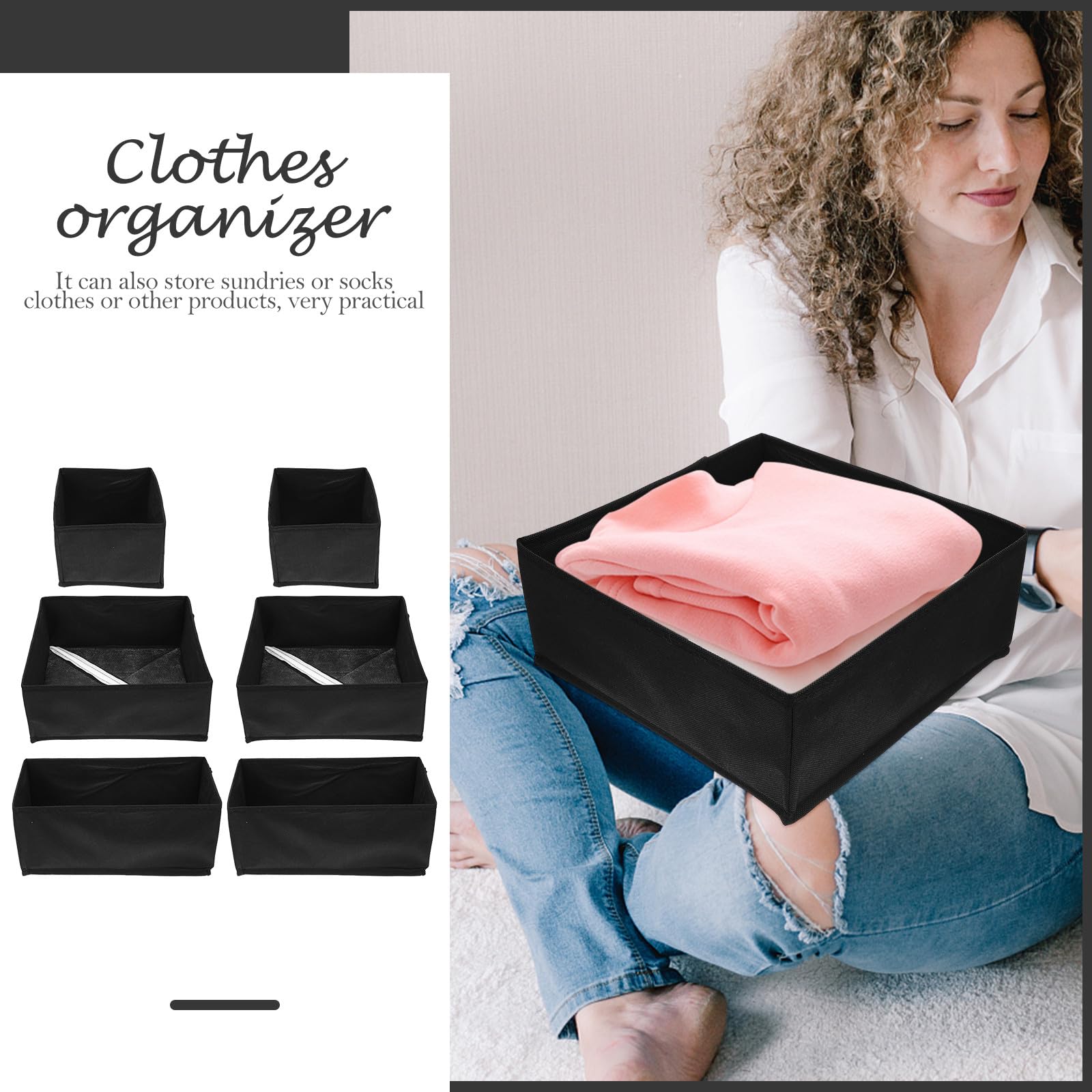 GLEAVI Organizadores Plegables de Tela para Ropa Interior y Calcetines, 6 Unidades Negras, Resistentes y Transpirables, para Guardar en Armarios y Cajones
