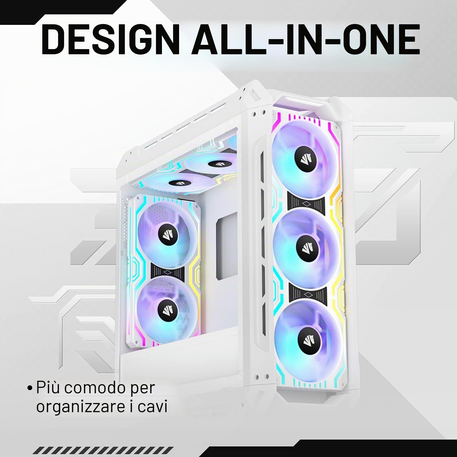 AsiaHorse Ventola per PC 3 in 1,Ventola per PC ARGB da 3 * 120 mm con 56 LED indirizzabili,Ventola del case della CPU con controllo PWM,Ventola di raffreddamento per computer, 800-1800 RPM, Bianco