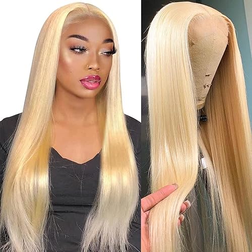 613 Blonde Lace Front Wigs Human Hair 13x4 Pre Plucked 613 Lace Frontal Wig with Baby Hair 150% Density Straight Blonde Human Hair Wigs for Black Woman (24inch)